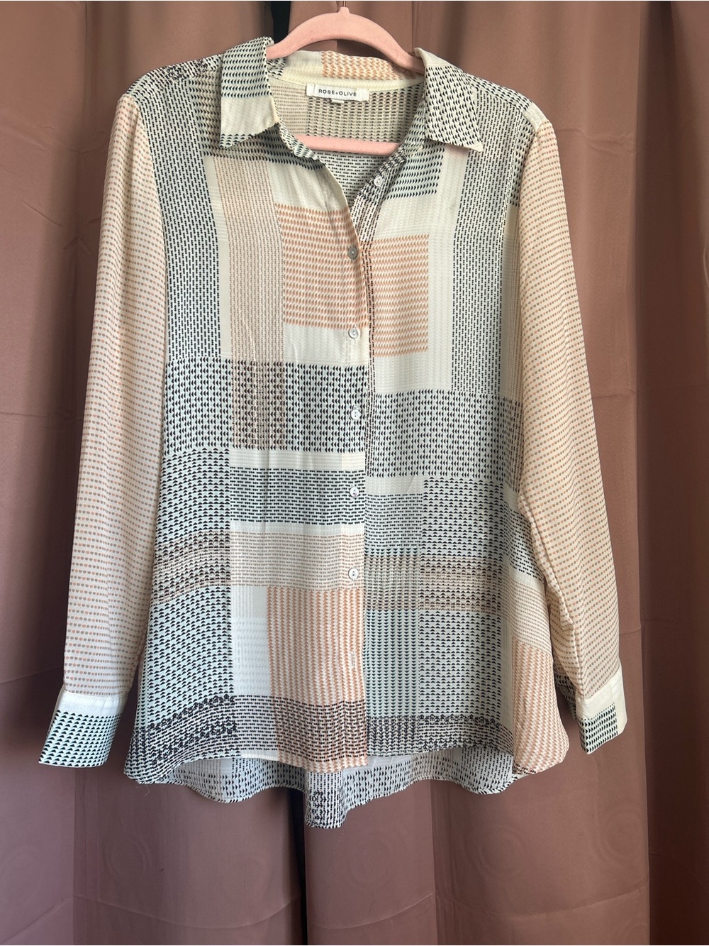Rose & Olive Blush, Cream and Black Geometric Button-Down Shirt